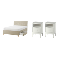 宜家（IKEA）IDANAS宜达奈储物软包床架单双人床家用带储物柜靠背床 储物软包床架(无床垫)180x200+床头桌×2 储物软包床架+白色床头桌×2