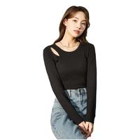 唐狮长袖打底衫女冬不规则镂空锁骨上衣设计感紧身小衫