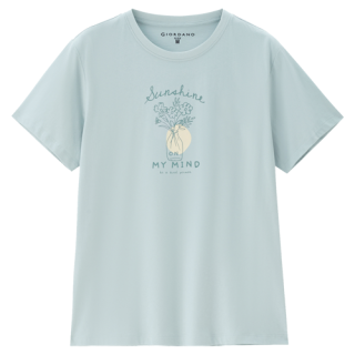 佐丹奴 2025年夏季纯棉野餐花园主题印花T恤圆领针织短袖T恤女款