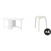 宜家（IKEA）NORDEN诺顿实木双折叠储物带抽屉小户型家用伸缩餐桌 白色折叠式餐桌+灰白凳×4