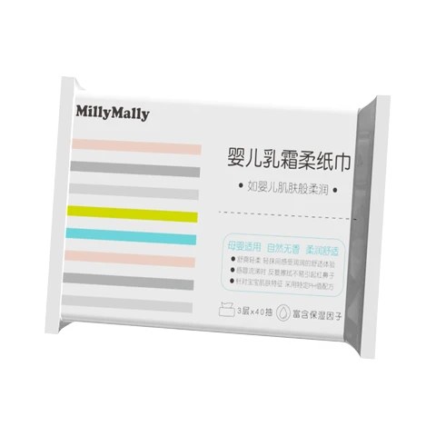 米莉马莉（MillyMally）乳霜柔纸巾40抽*12包婴儿湿巾保湿宝宝便携柔软纸巾抽纸 40抽*12包