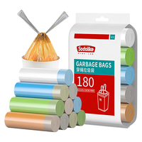 SODOLIKE 尚岛宜家 穿绳式垃圾袋 黑*2+红+蓝+白+黄 中号 180只