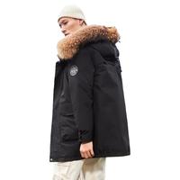 雪中飞 SNOWFLYING【简约百搭】连帽毛领男士羽绒服冬防水面料羽绒服中长款