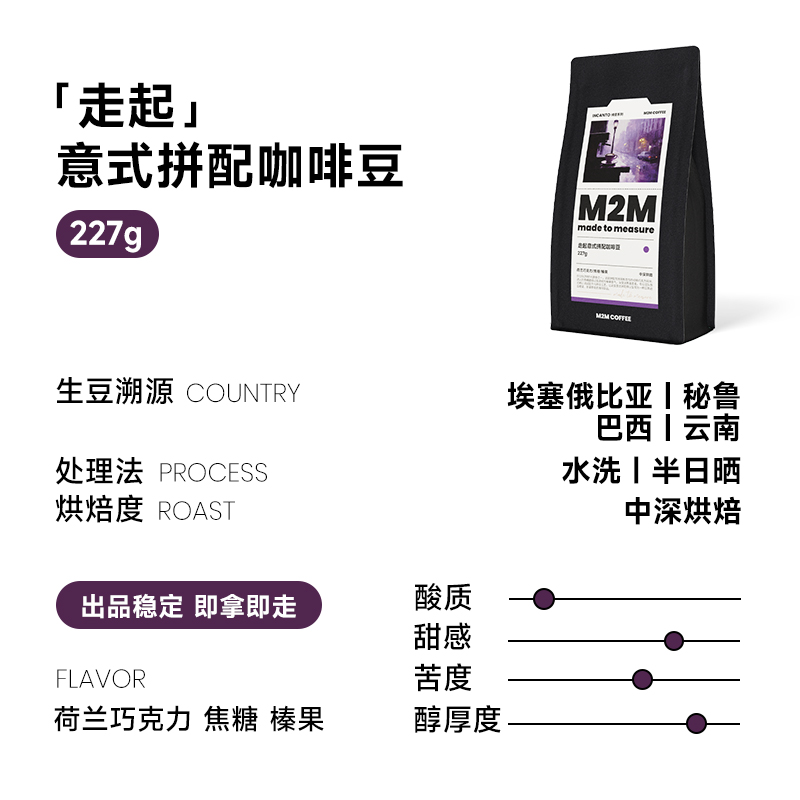 M2M走起拼配意式 荷兰巧克力中深烘焙黑咖啡豆粉阿拉比卡美式227g