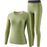 宝派保暖内衣套装男士羊绒加绒圆领无痕修身打底秋衣秋裤女秋冬季 羊绒暖护贴女牛油果绿 XL