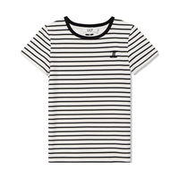 丽丽LILY夏女装别致绣花复古简约条纹短袖T恤女 601白色 S