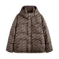 冬季GXG男士老花满印羽绒服男复古休闲连帽羽绒服面包服外套