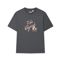 FILA 斐乐女装针织短袖t2025夏季小狐狸刺绣休闲纯棉T恤 默魅灰-DY S 160/80A/S