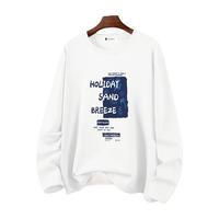 真维斯(JEANSWEST Z+)纯棉圆领长袖T恤男春秋款休闲简约趣味印花内搭男士打底衫上衣 白(海滩文字蓝) L