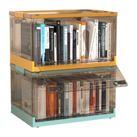 双艺可折叠收纳箱书箱大号带轮侧开衣物整理箱储物箱透明塑料箱 透明-暮色橙 超大号【60*42*34.5cm】