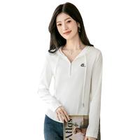 【连帽绣花设计】秋季时尚简约半拉链休闲长袖T恤女上衣
