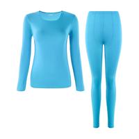 雅黛俪（ALDOLA）保暖内衣套装女棉质薄款内搭秋衣秋裤打底衫圆领套头套装 浅蓝 L