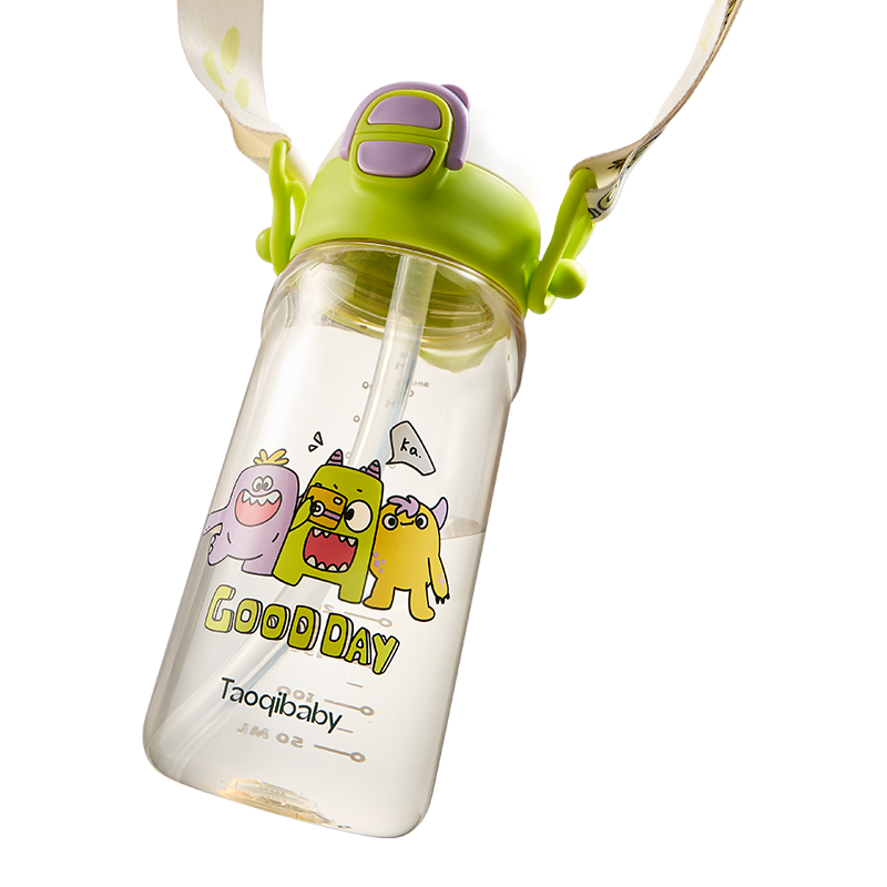 淘气宝贝taoqibaby儿童水杯二合一户外运动吸管杯带刻度双饮PPSU上学500ML 【春夏双饮】怪力兽 500ml 水杯-粉