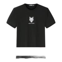 七匹狼短袖T恤圆领纯棉吸湿透气休闲时尚简约男士上装上衣t恤衫 001(黑色) 常规 2XL /180/96A