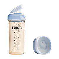 HEGEN吸管奶瓶一岁以上儿童水杯喝奶学饮杯大容量ppsu牛奶杯 蓝色330ml PPSU