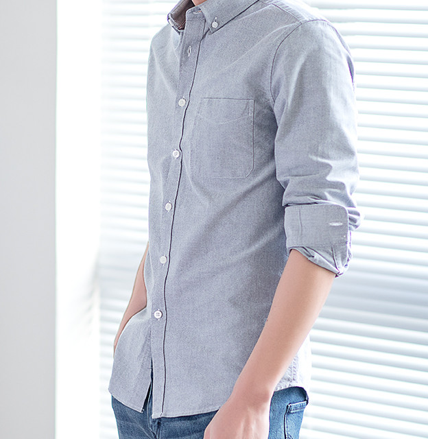 BLACKMONDAY 纯棉长袖商务休闲男士抗皱修身免烫衬衫  多色可选