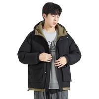 唐狮冬季羽绒服男撞色拼接宽松短款连帽保暖加厚外套潮流