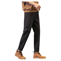 唐狮25春秋季弹力牛仔裤男士修身直筒裤潮流加绒黑色裤子男冬