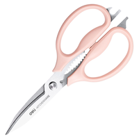 得力（deli）食品级厨房剪刀家用食品剪 可夹核桃多功能家用不锈钢剪骨剪子鸡骨剪 粉TJ18 【实惠】190mm多功能剪刀-粉