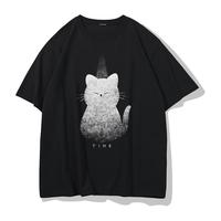 JEANSWEST/真维斯 纯棉 男士T恤 黑色(虚影猫咪) XL(130斤-150斤)