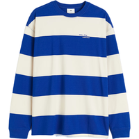 H&M男装女装T恤2024年秋冬柔软休闲汗布圆领落肩长袖上衣1021953 蓝色/条纹 175/100