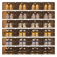 京东京造 鞋盒 免安装鞋柜可折叠鞋柜门口家用一体柜防尘夹缝鞋架 4列24格 【免安装-透明棕色】24只