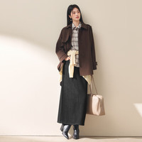 伊芙丽（eifini）伊芙丽经典微阔抗皱一手长风衣女2025秋季巴恩风通勤气质外套 木兰红 S 80-105斤