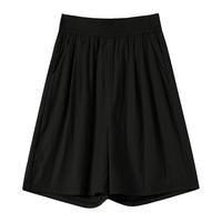 Baleno 班尼路 夏季薄款冰丝清凉山本休闲短裤女纯色宽松运动健身休闲阔脚五分裤 黑色