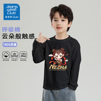 JEANSWEST CLUB真维斯童装【小小少年同款】儿童t恤长袖女童纯棉上衣男童打底衫 长袖黑/风火轮哪吒 150 (身高140-150cm)