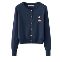 QITA 秋季新款学院风针织开衫小熊刺绣修身显瘦百搭长袖圆领上衣女 10186718578958