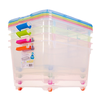 茶花（CHAHUA）茶花透明收纳箱35L45L55L多规格整理箱大号带滑轮衣服玩具收藏箱 【3个装】蓝色55L【有滑轮】