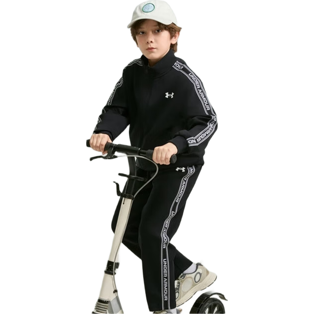 安德玛（Under Armour）儿童套装秋季中性大童针织立领舒适简约休闲运动套装253313802 黑色 1