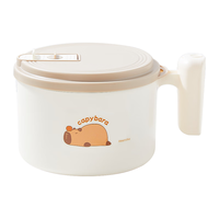 双枪304不锈钢泡面碗 饭盒大容量大号 卡皮巴拉配叉勺