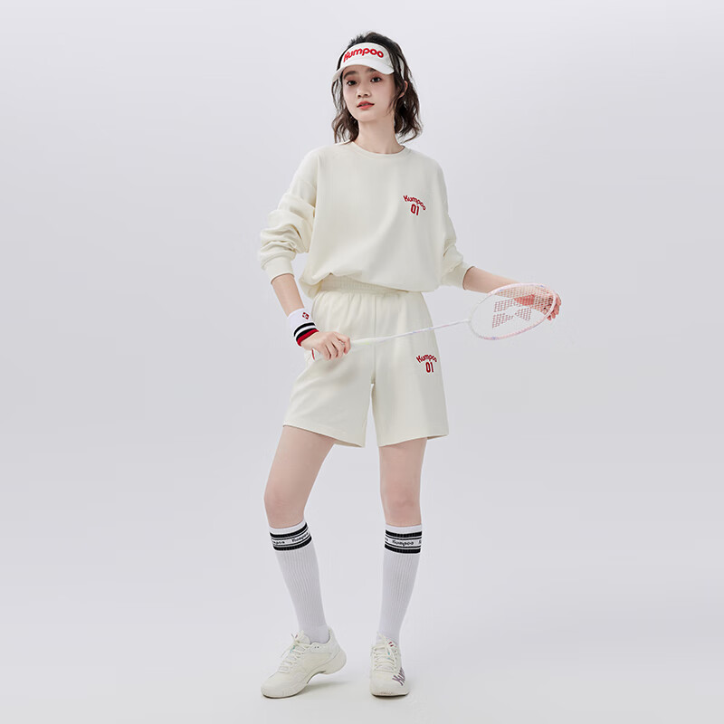 薰风（KUMPOO）羽毛球服长袖 简约休闲精美刺绣宽松卫衣熏风男女同款运动服 K242U-3151 白色长袖T恤 M