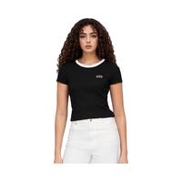 Gap 女装2025春季刺绣logo撞色圆领修身短袖T恤上衣美版727444 黑色 XXS 美码 S亚洲码160/80A