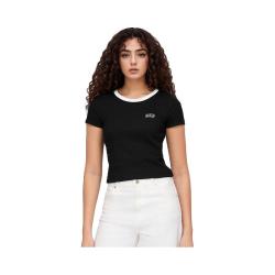 Gap 女装2025春季刺绣logo撞色圆领修身短袖T恤上衣美版727444 黑色 XXS 美码  S亚洲码160/80A