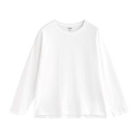 初语简约纯色棉质长袖T恤25春秋基础宽松百搭上衣女 米白 S