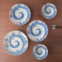 美浓烧祥瑞樱6.5英寸深盘2个装釉下彩家用餐具套装