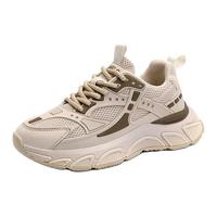 卡帝乐鳄鱼 男鞋春夏季透气网面休闲鞋厚底增高老爹鞋子男潮流百搭跑步运动鞋 沙色