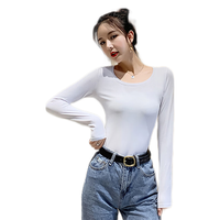 真维斯女士打底衫韩版纯色半高领内搭套头衫上衣KPP 白色8100-圆领常规款 165/88A/L