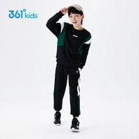 361°儿童套装25冬男女童3-14岁加绒印花针织运动套装 黑160 【男童】经典黑