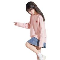 唐狮 TONLION2024秋季女圆领小爱心长袖T恤简约百搭可爱减龄时尚宽松上衣