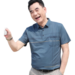宝财羊 父亲节实用送爸爸装冰丝短袖t恤男夏季polo汗衫中老年人衣服 170 蓝色