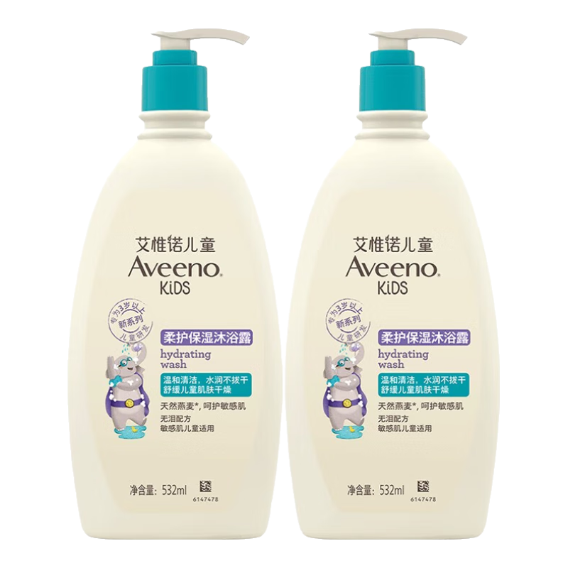 艾惟诺Aveeno艾维诺青少年柔护保湿儿童沐浴露温和滋润532ml*2 【3岁+专研】儿童沐浴露苹果香*2