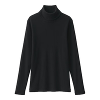 無印良品 MUJI 女式 使用大豆纤维罗纹织高领长袖T恤打底衫女款上衣BB2Q5A4A 黑色 M （160/84A）