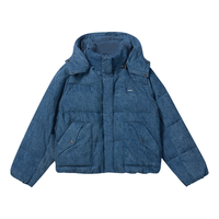 Levi's李维斯25年秋冬新款女士时尚简约蓬松保暖丹宁连帽羽绒服 中蓝色