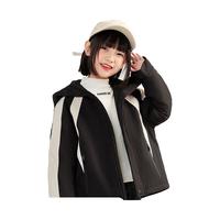 鸭鸭羽绒服鸭鸭(YAYA)男女款儿童冲锋滑雪衣春秋短款防风防水羽绒服透气外套运动登山服 黑色 120