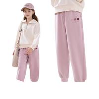 多妙屋女童裤子儿童春秋休闲裤中大童运动长裤灰色洋气卫裤秋冬童装 茶花粉 120cm