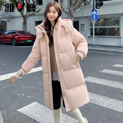 雅鹿 蓝色羽绒服女冬季2025中长款巨好看的冬装保暖加厚外套