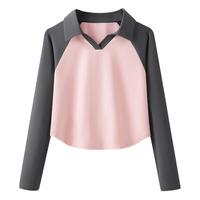 one more撞色长袖t恤女2025秋季流行风格小个子修身显瘦短款上衣S